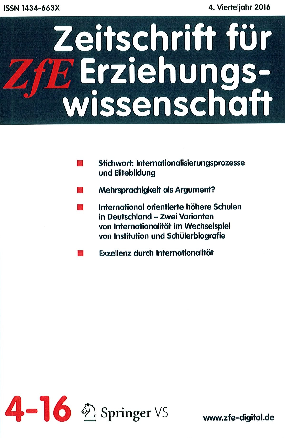 Zeitschrift für Erziehungswissenschaft 4-2016 Zeitschrift für Erziehungswissenschaft 4-2016